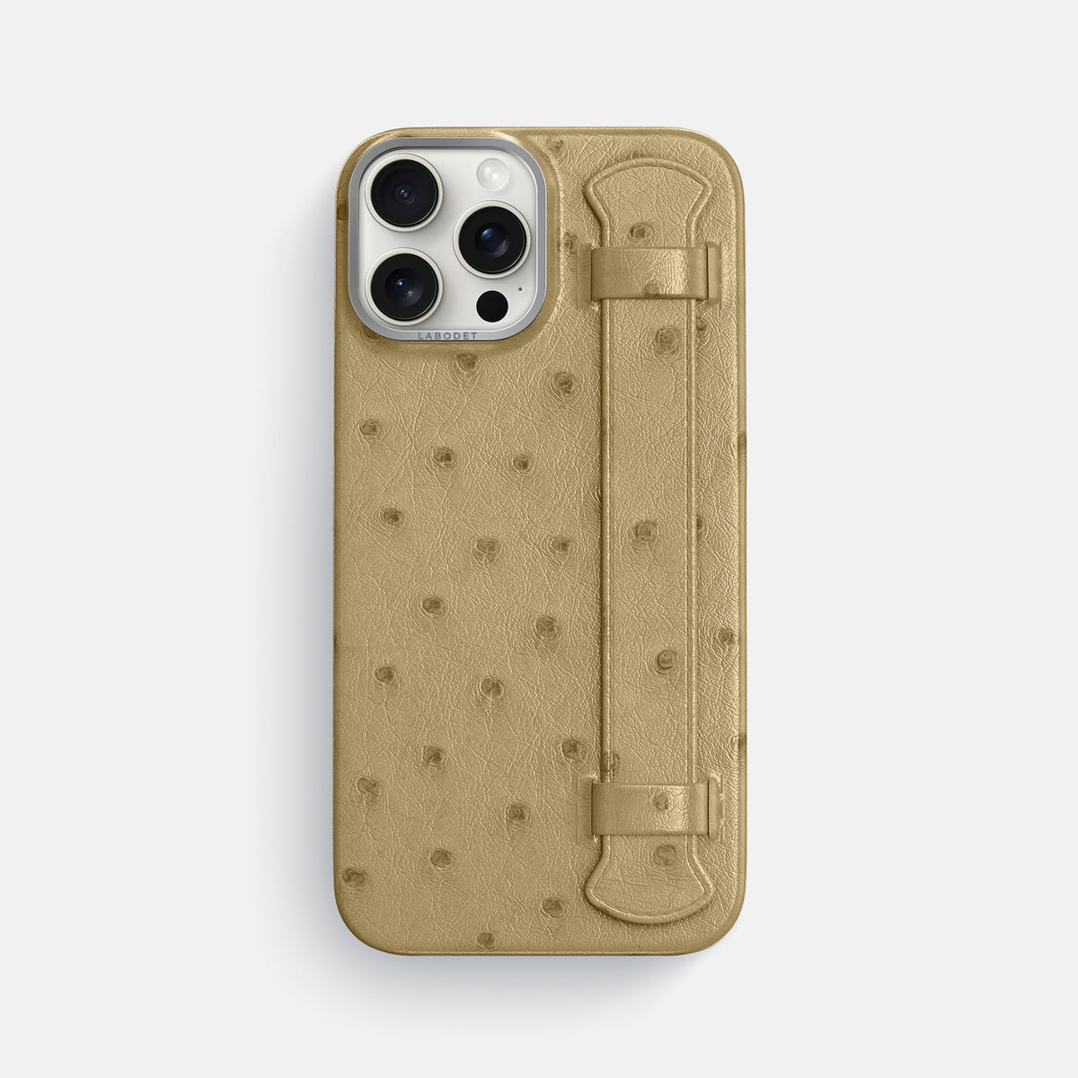 Desert-Sand iPhone 16 Pro Max Handle Case Ostrich with Steel Metal -1 | Desert-Sand-Steel