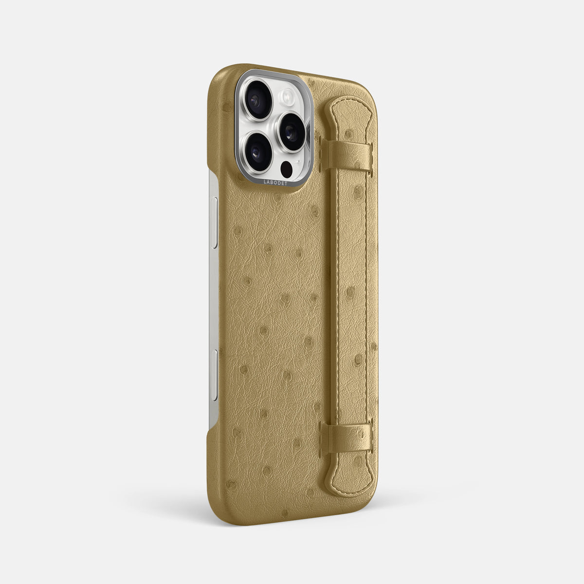 Desert-Sand iPhone 16 Pro Max Handle Case Ostrich with Steel Metal -2 | Desert-Sand-Steel
