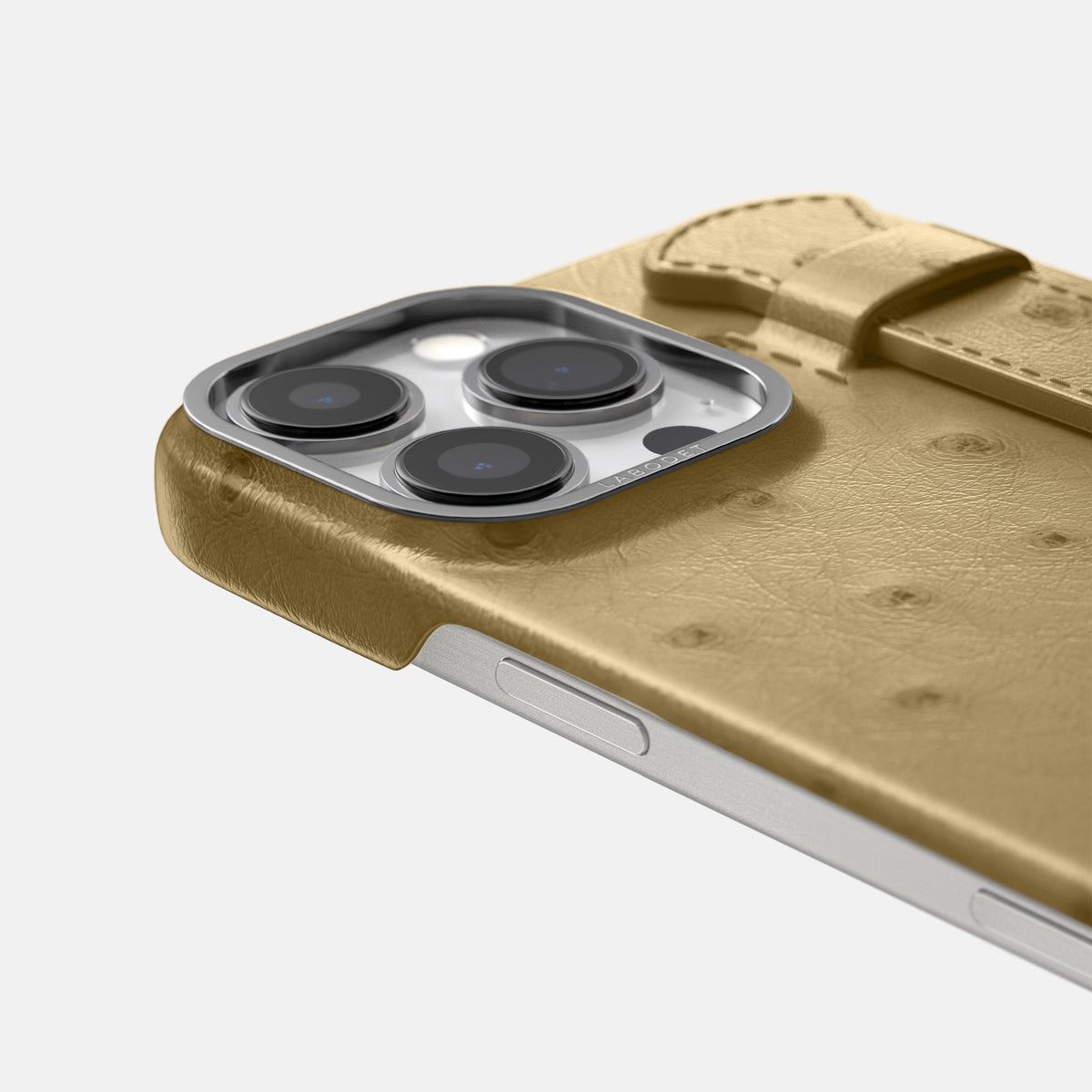 Desert-Sand iPhone 16 Pro Max Handle Case Ostrich with Steel Metal -6 | Desert-Sand-Steel