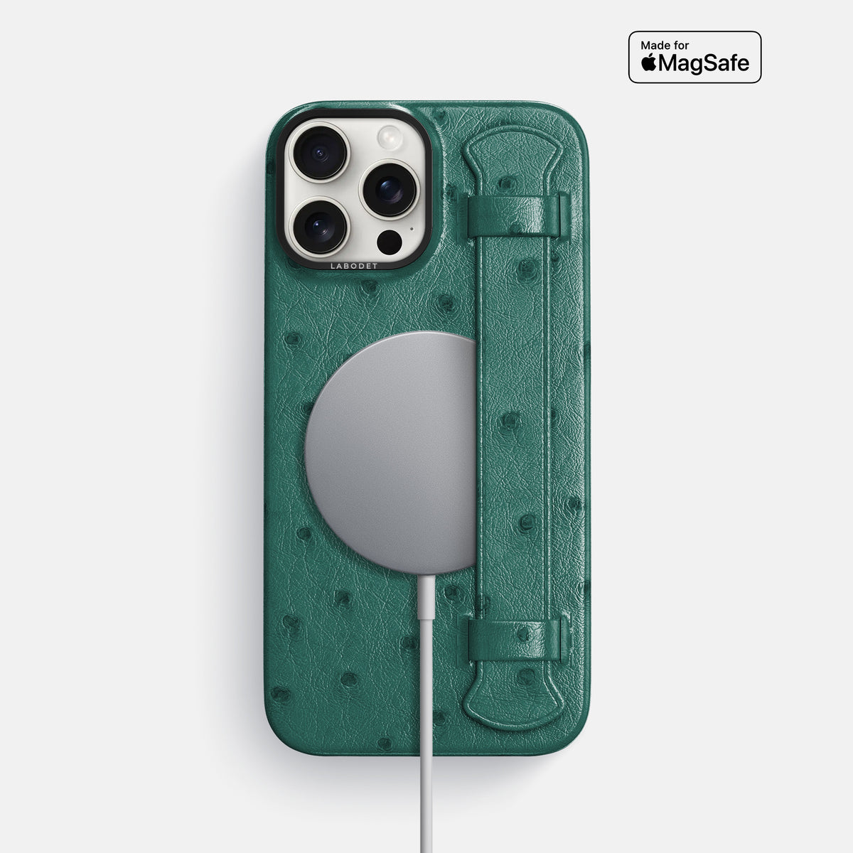 Forest-Green iPhone 16 Pro Max Handle Case Ostrich with Black Metal -5 | Forest-Green-Black