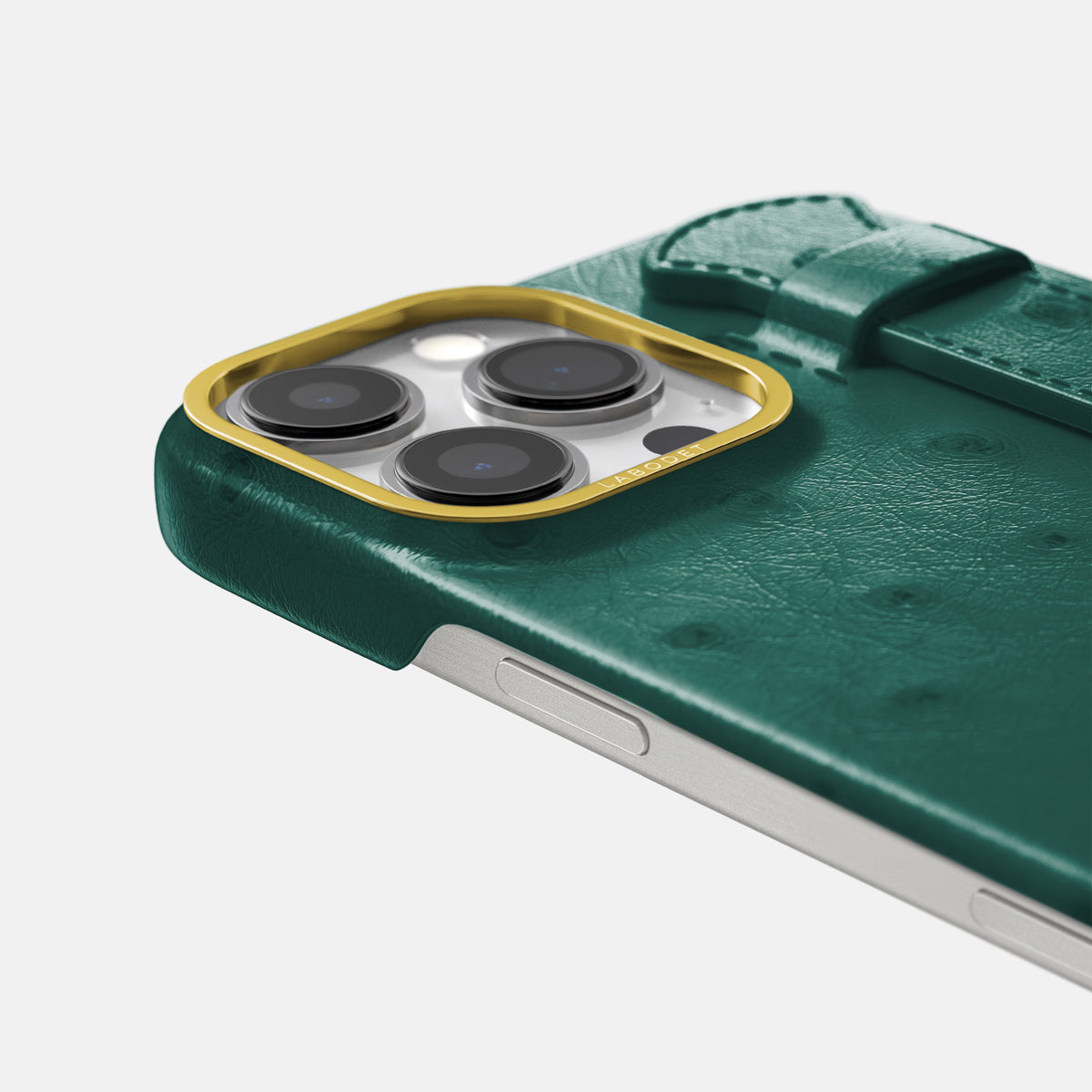 Forest-Green iPhone 16 Pro Max Handle Case Ostrich with Gold Metal -6 | Forest-Green-Gold