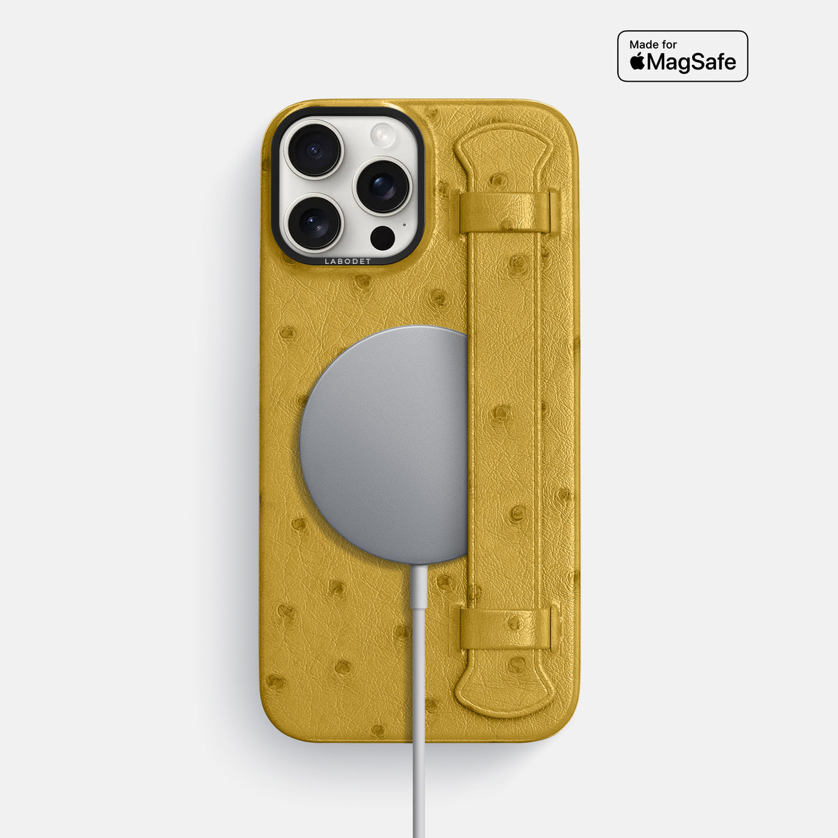 Gold iPhone 16 Pro Max Handle Case Ostrich with Black Metal -5 | Gold-Black