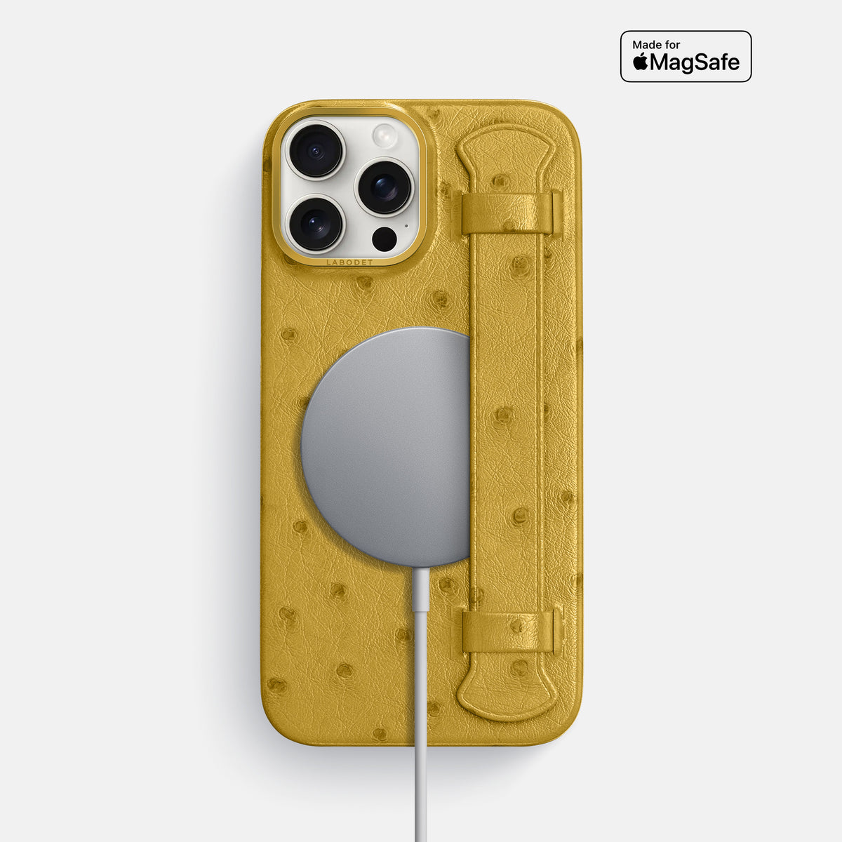 Gold iPhone 16 Pro Max Handle Case Ostrich with Gold Metal -5 | Gold-Gold