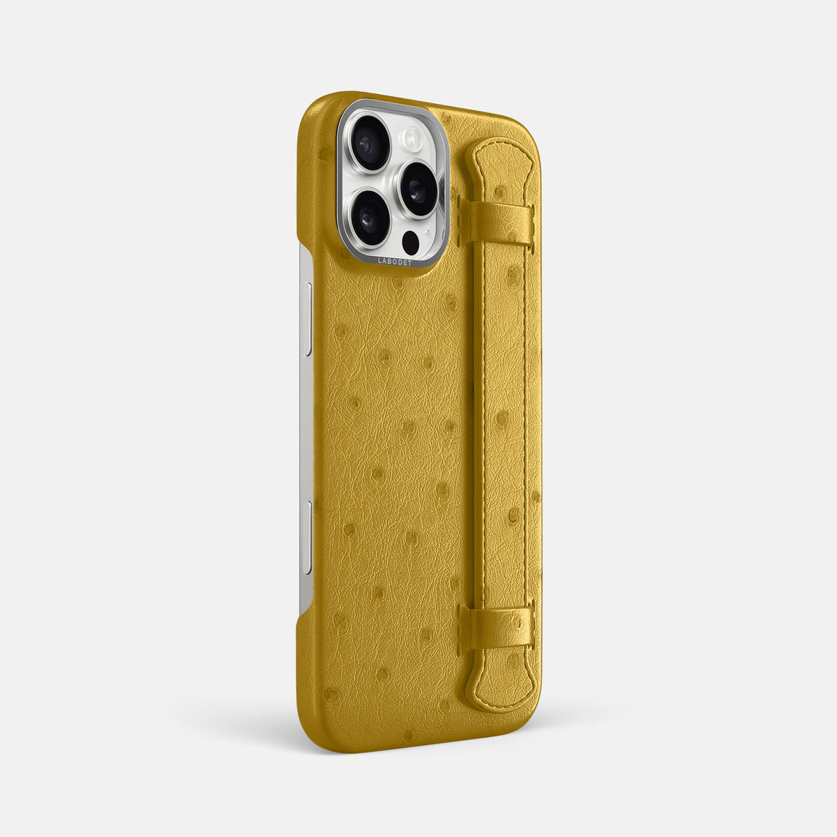 Gold iPhone 16 Pro Max Handle Case Ostrich with Steel Metal -2 | Gold-Steel