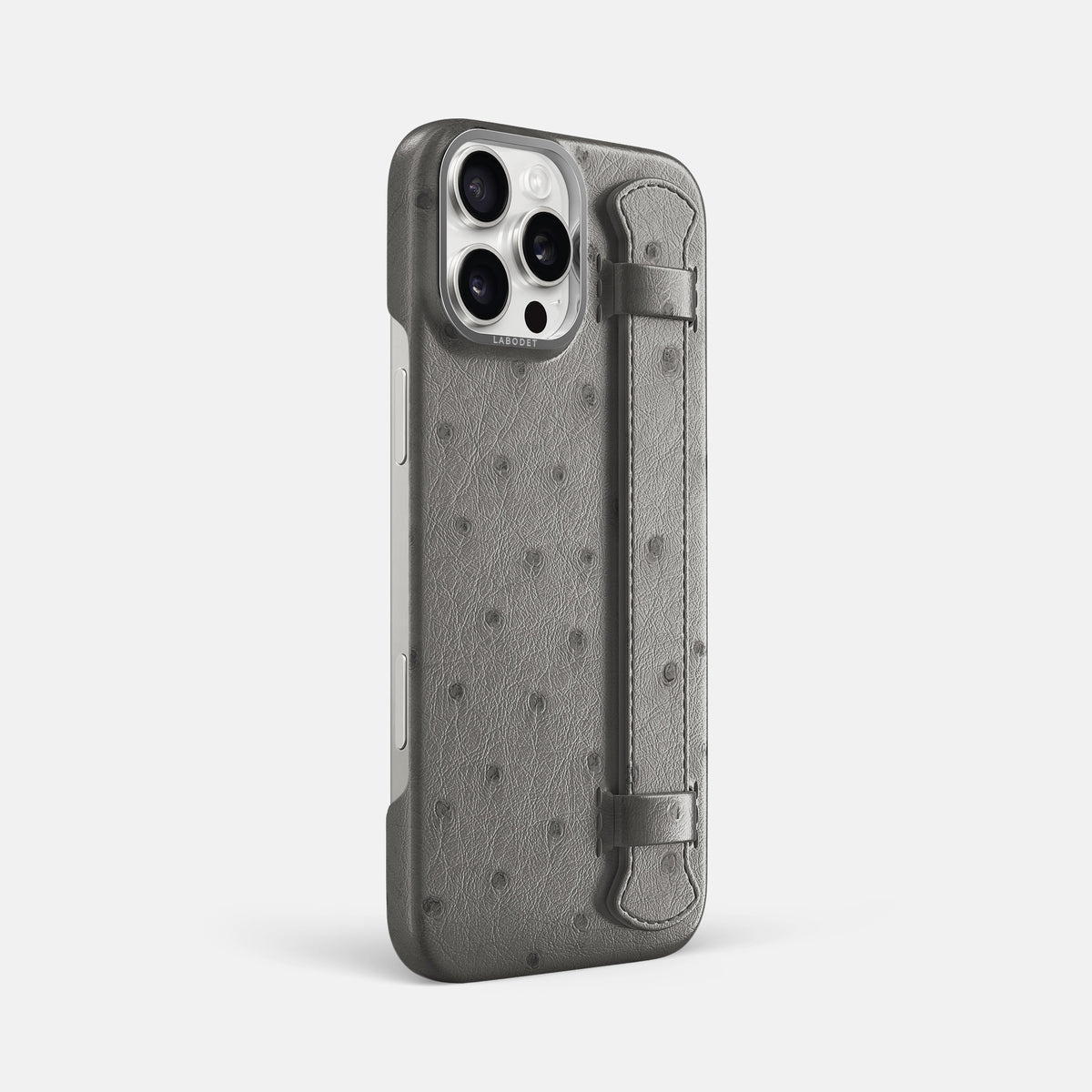 Grey iPhone 16 Pro Max Handle Case Ostrich with Steel Metal -2 | Grey-Steel