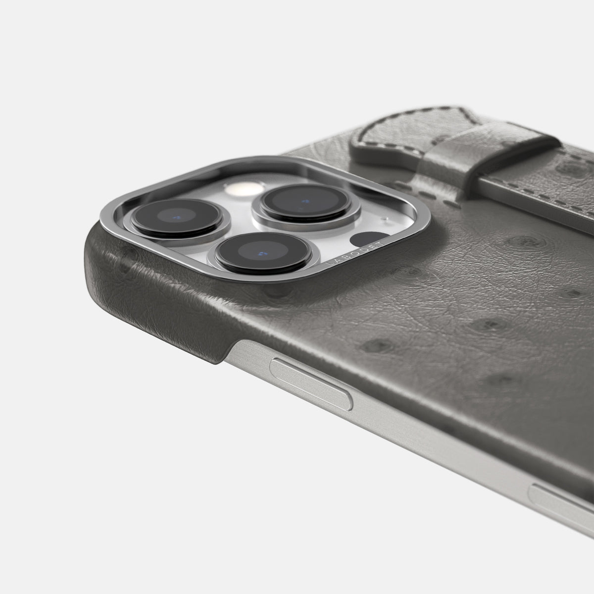 Grey iPhone 16 Pro Max Handle Case Ostrich with Steel Metal -6 | Grey-Steel