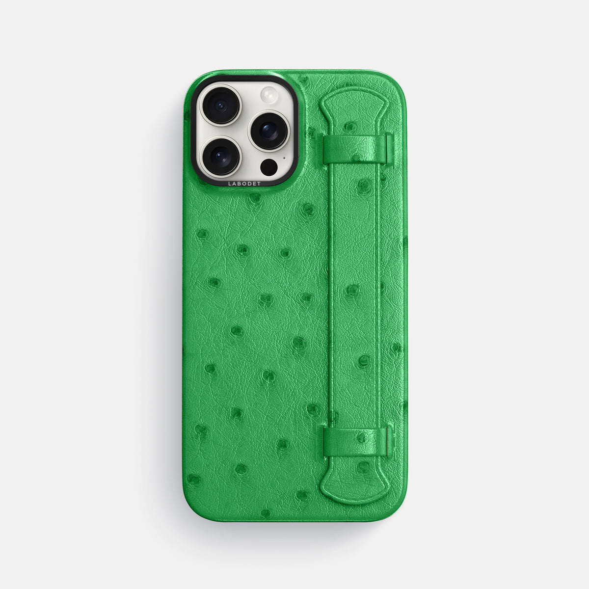 Kentucky Green iPhone 16 Pro Max Handle Case Ostrich with Black Metal -1 | Kentucky-Green-Black