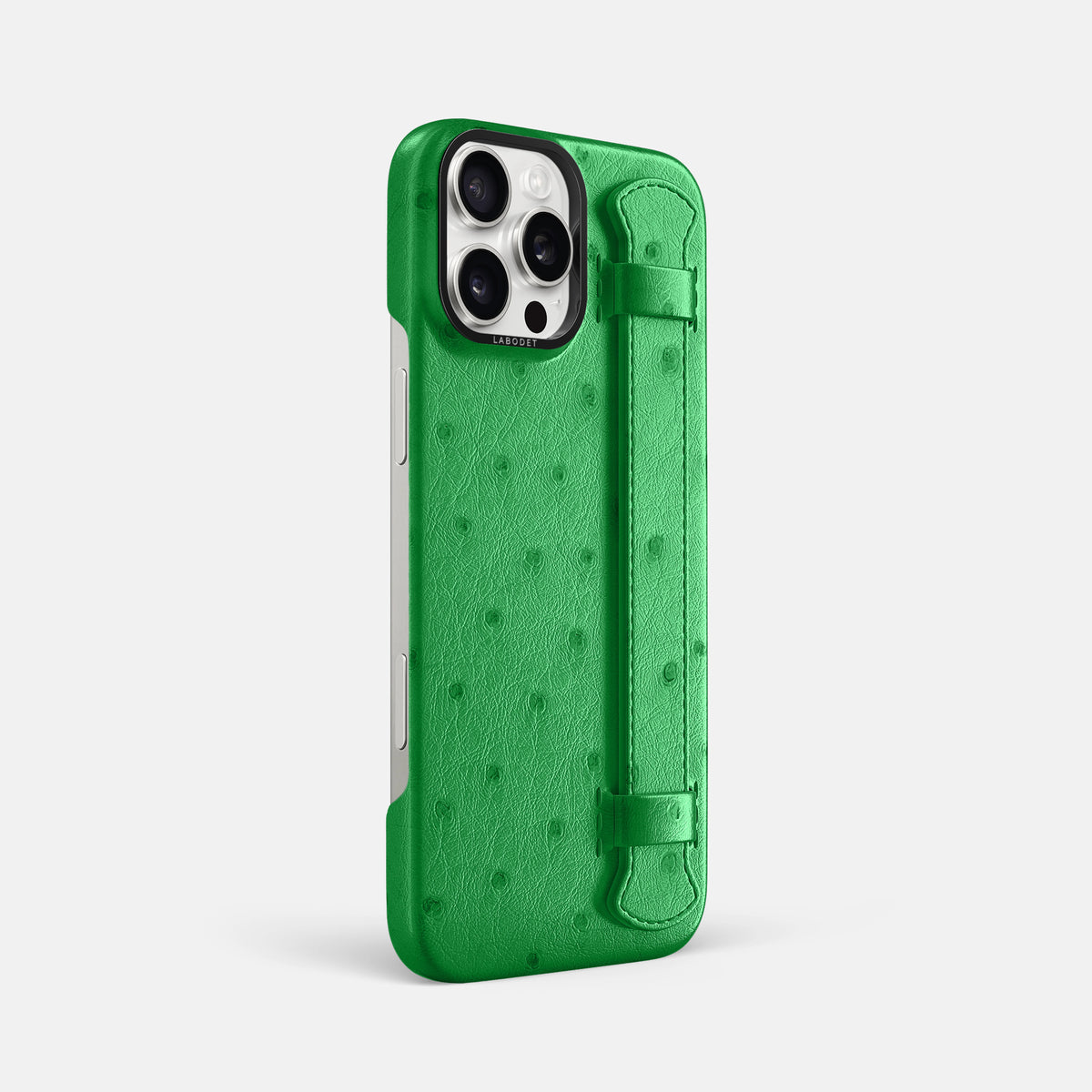Kentucky Green iPhone 16 Pro Max Handle Case Ostrich with Black Metal -2 | Kentucky-Green-Black