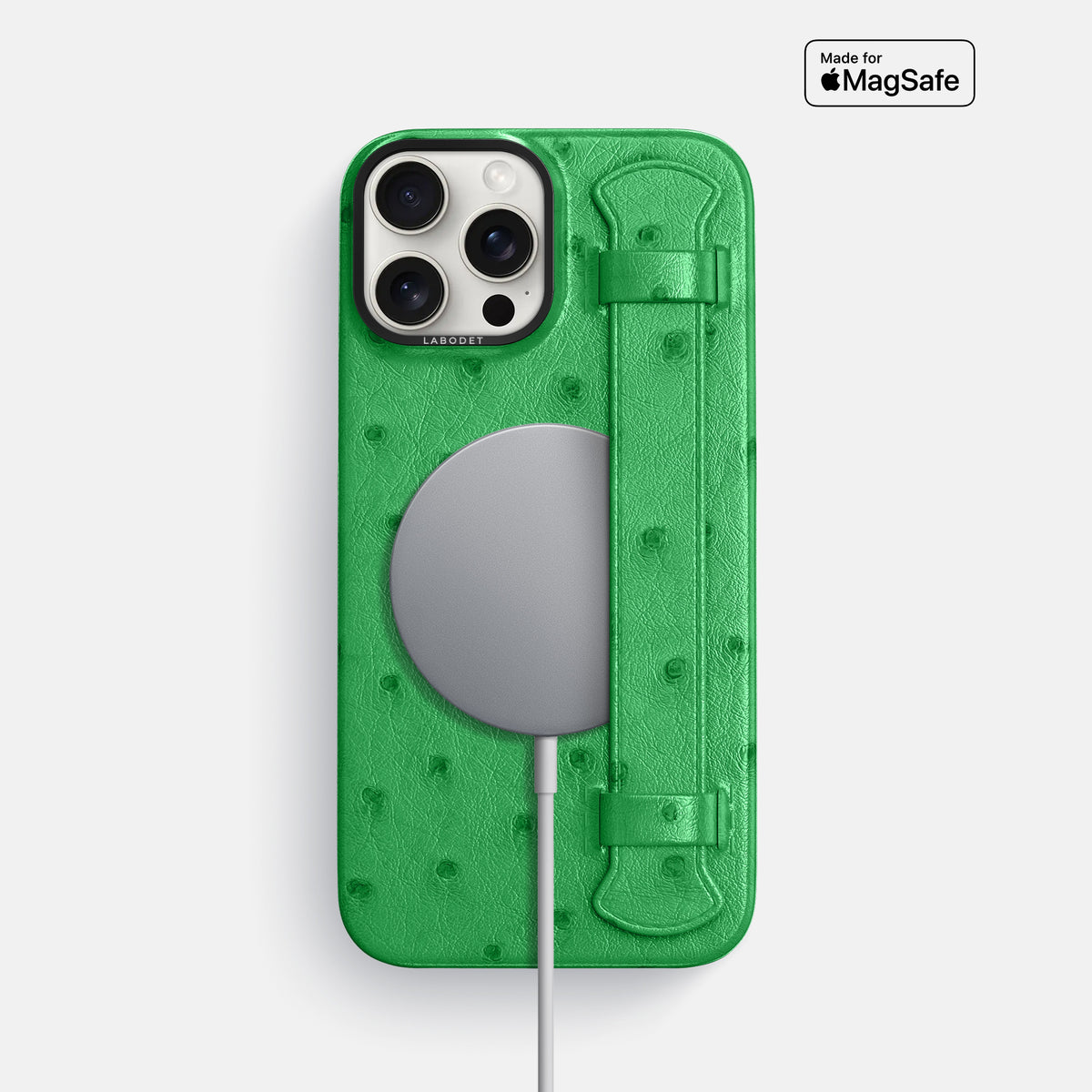 Kentucky Green iPhone 16 Pro Max Handle Case Ostrich with Black Metal -5 | Kentucky-Green-Black
