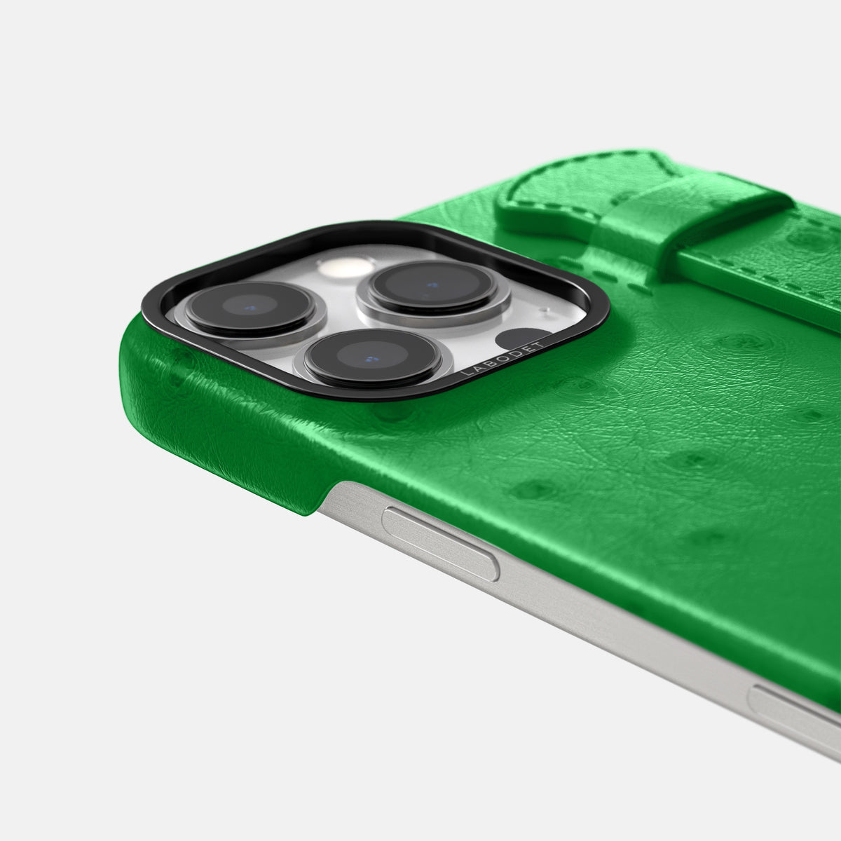 Kentucky Green iPhone 16 Pro Max Handle Case Ostrich with Black Metal -6 | Kentucky-Green-Black