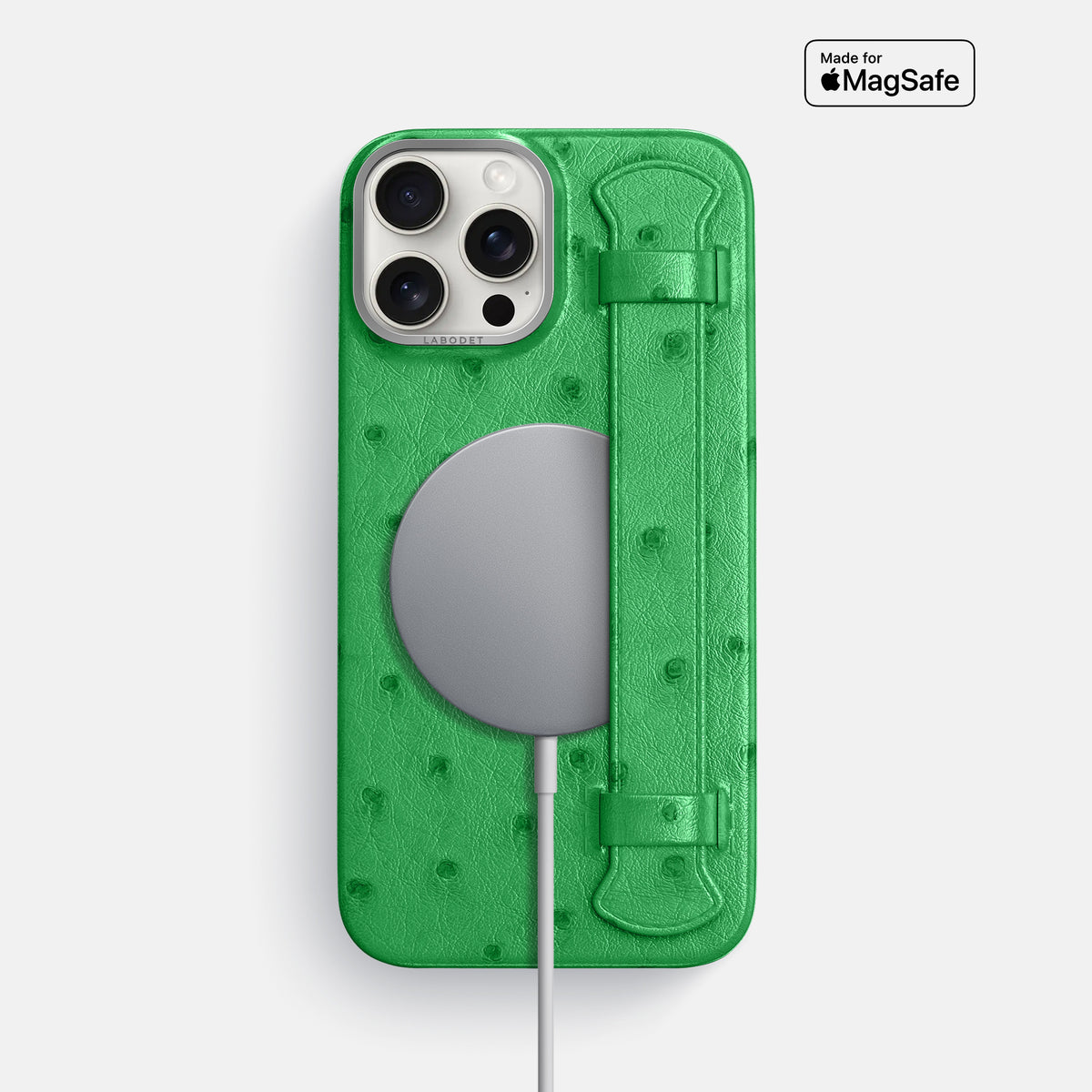 Kentucky Green iPhone 16 Pro Max Handle Case Ostrich with Steel Metal -5 | Kentucky-Green-Steel