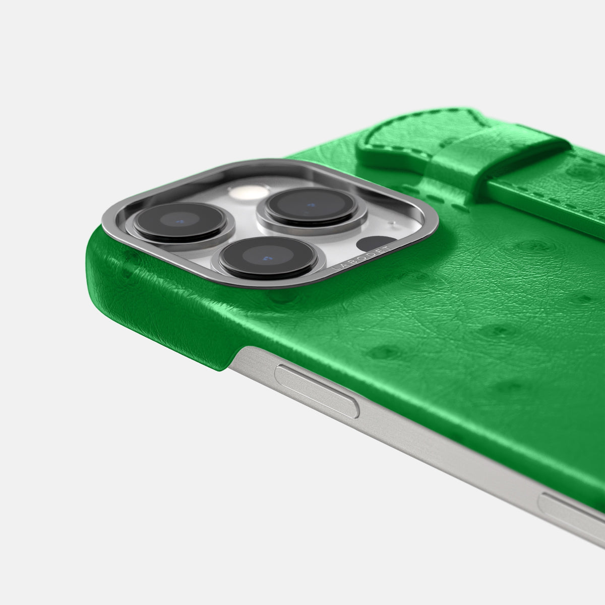 Kentucky Green iPhone 16 Pro Max Handle Case Ostrich with Steel Metal -6 | Kentucky-Green-Steel