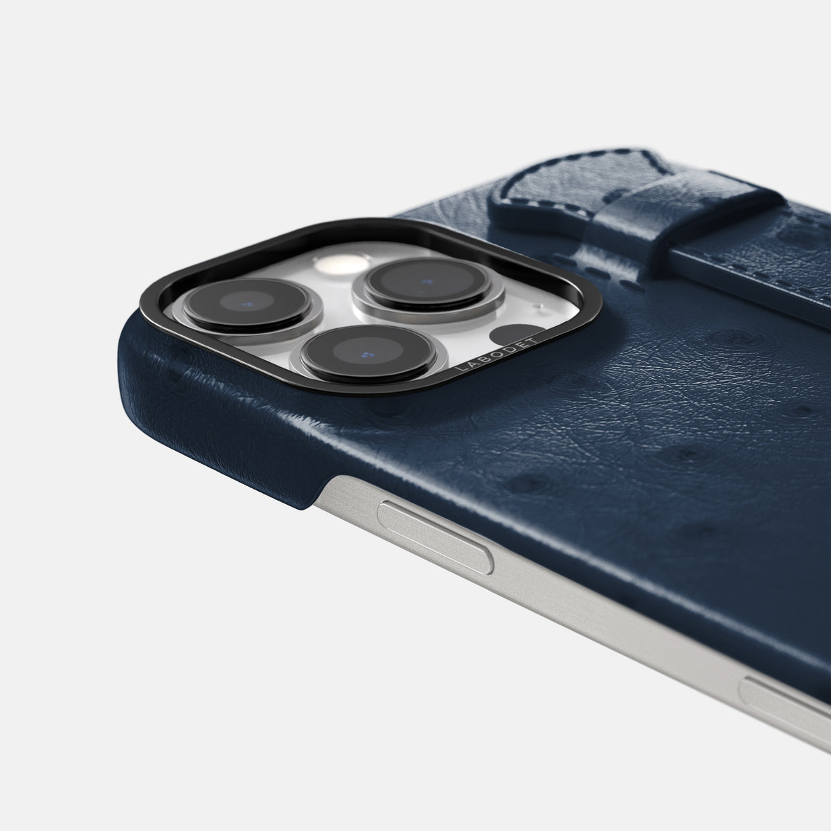 Navy-Blue iPhone 16 Pro Max Handle Case Ostrich with Black Metal -6 | Navy-Blue-Black