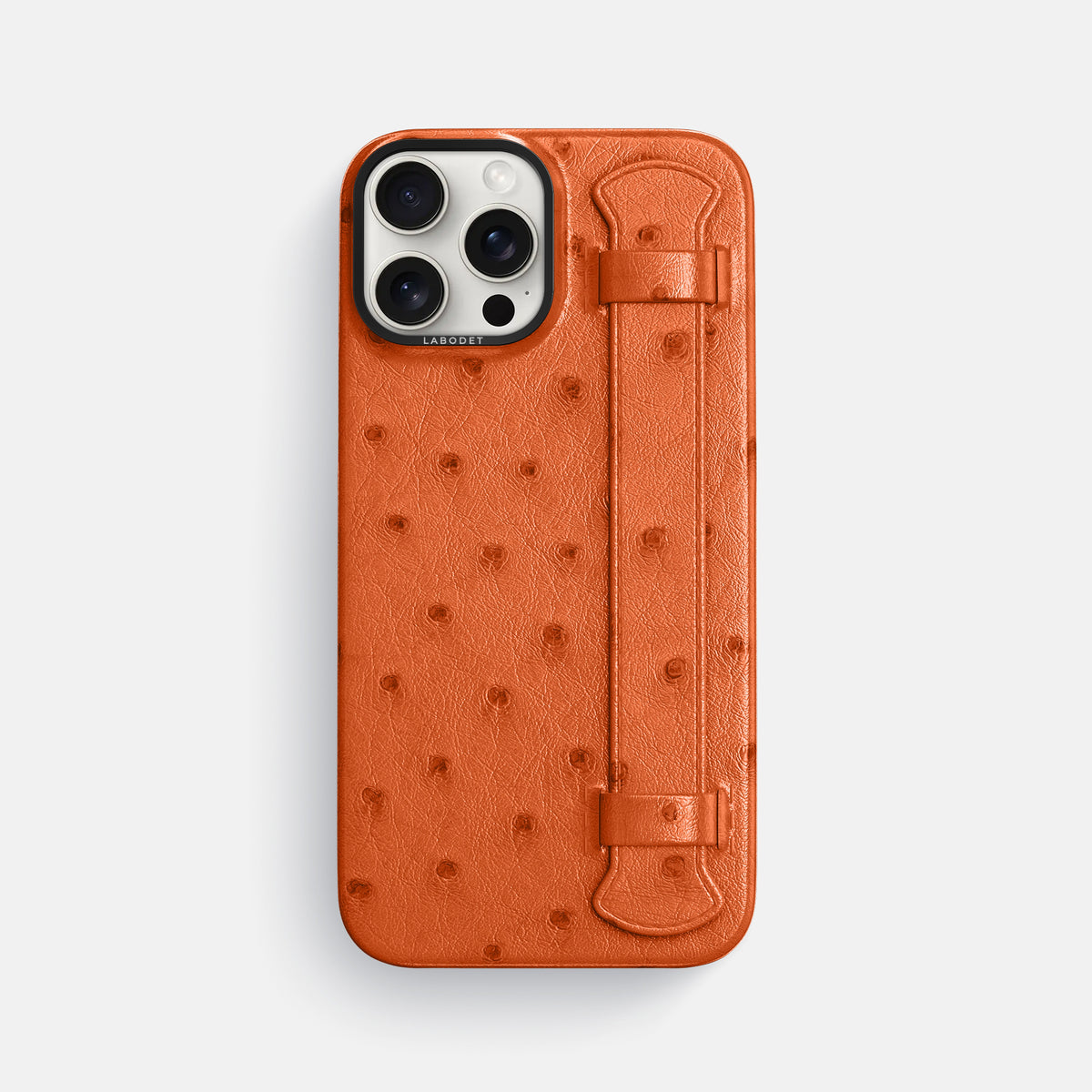 Orange iPhone 16 Pro Max Handle Case Ostrich with Black Metal -1 | Orange-Black