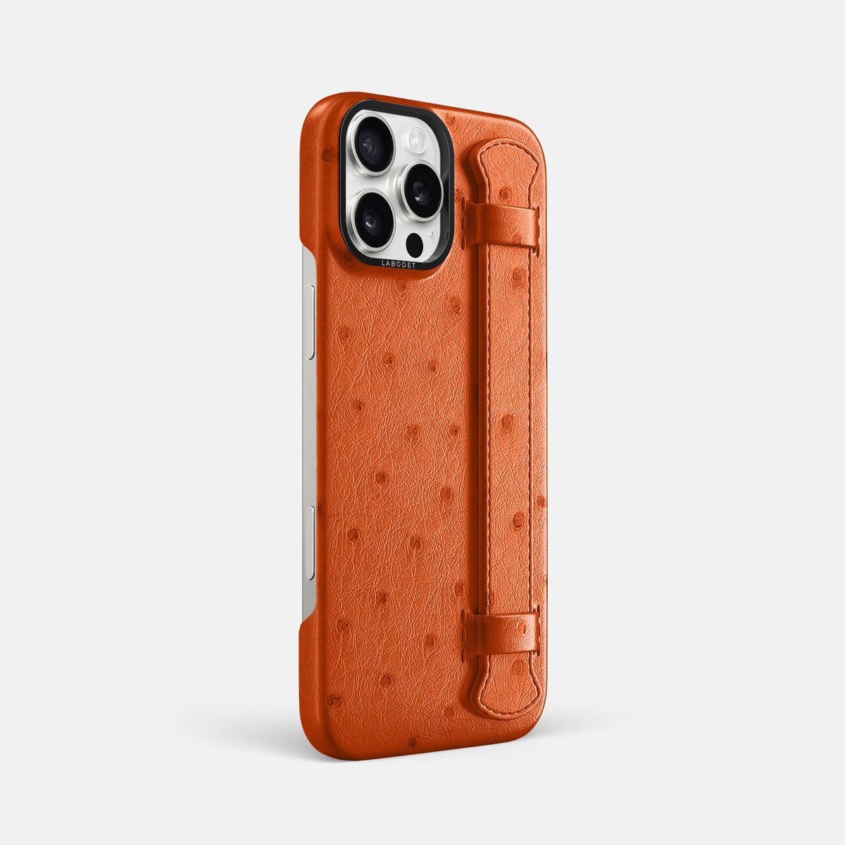 Orange iPhone 16 Pro Max Handle Case Ostrich with Black Metal -2 | Orange-Black