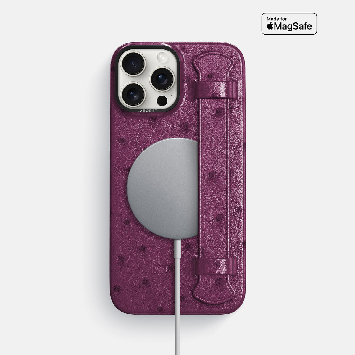 Purple iPhone 16 Pro Max Handle Case Ostrich with Black Metal -5 | Purple-Black