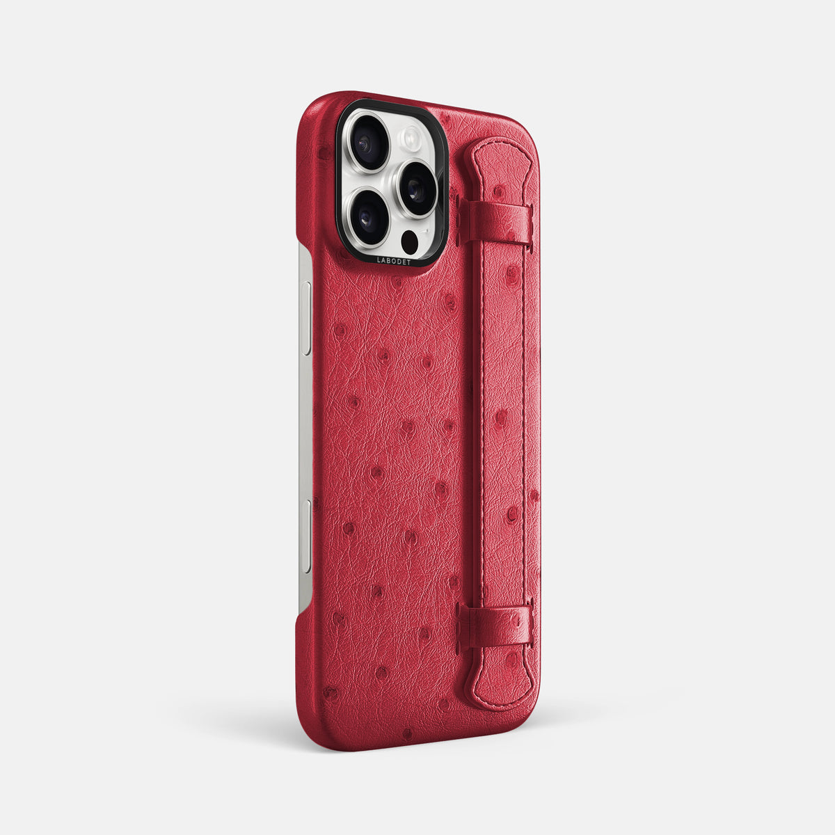 Red iPhone 16 Pro Max Handle Case Ostrich with Black Metal -2 | Red-Black