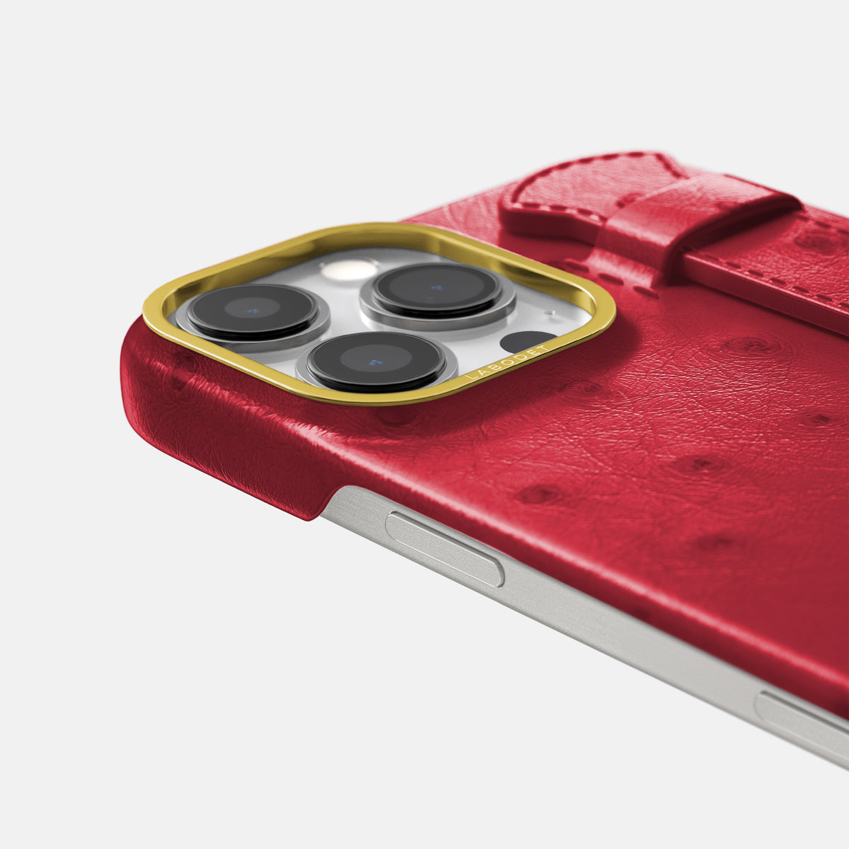 Red iPhone 16 Pro Max Handle Case Ostrich with Gold Metal -6 | Red-Gold
