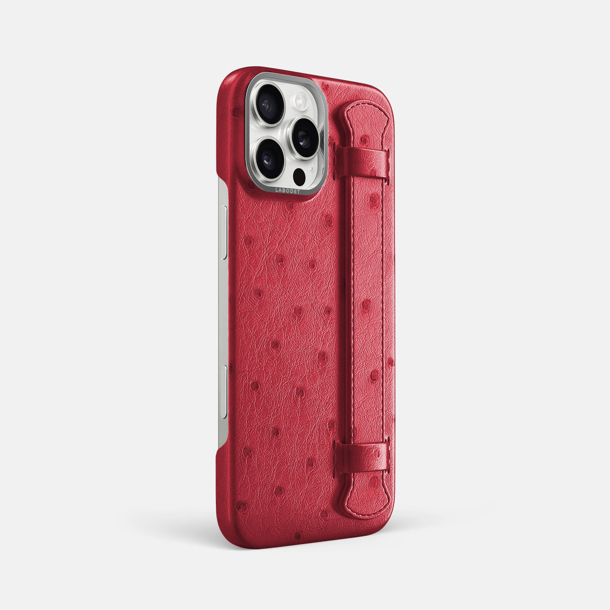 Red iPhone 16 Pro Max Handle Case Ostrich with Steel Metal -2 | Red-Steel