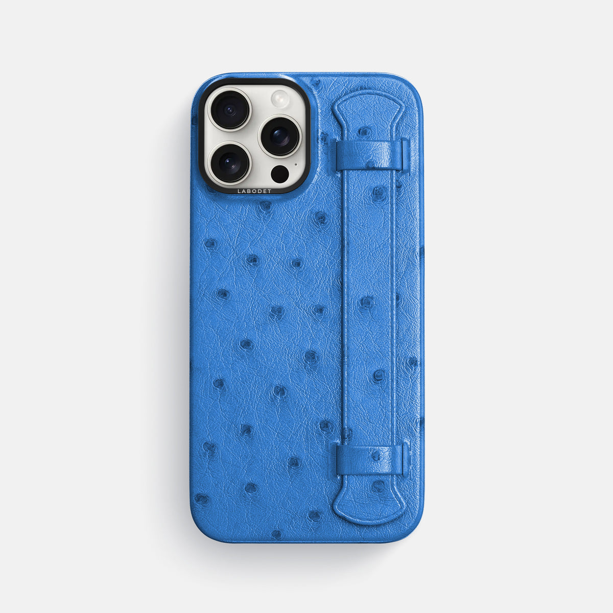 Royal-Blue iPhone 16 Pro Max Handle Case Ostrich with Black Metal -1 | Royal-Blue-Black