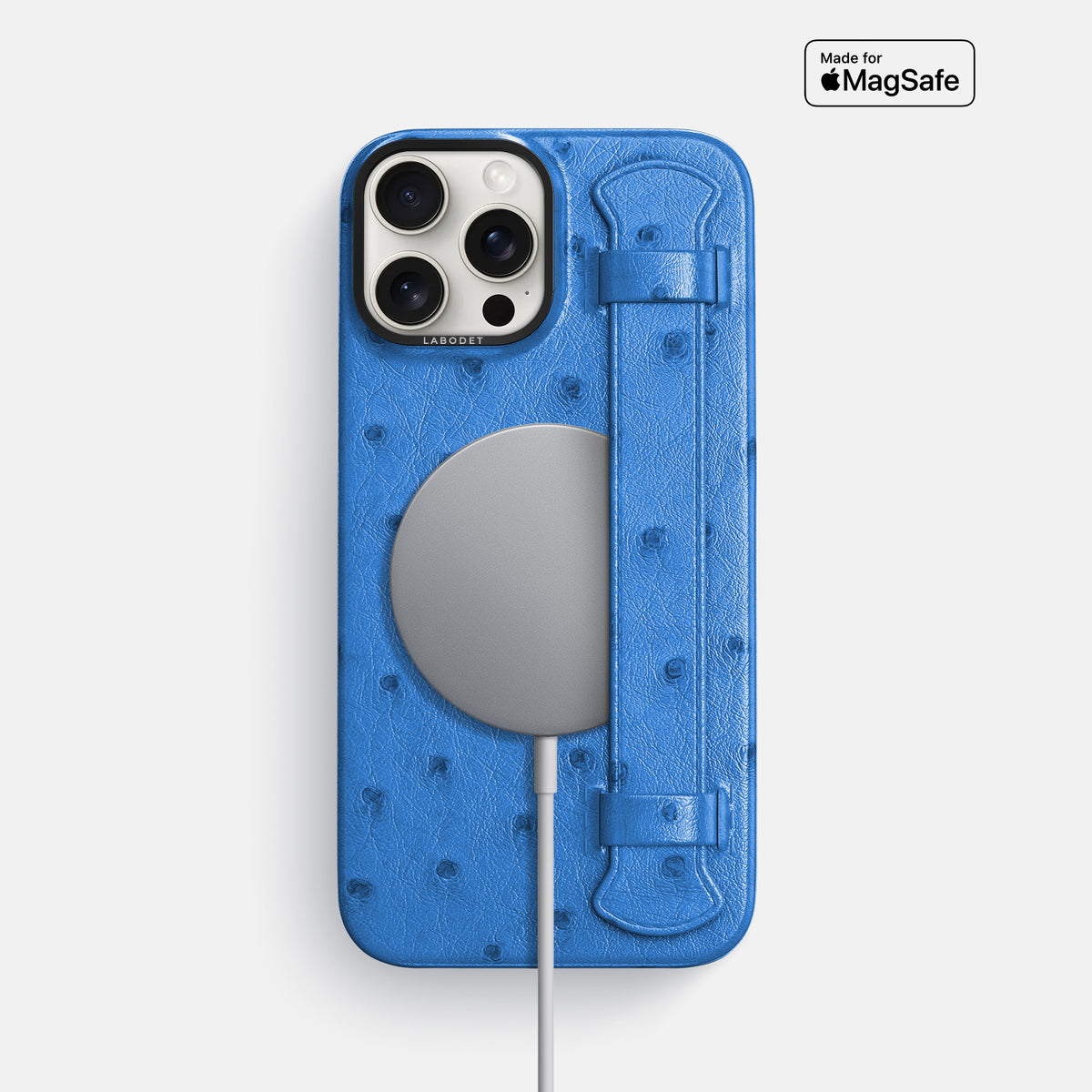 Royal-Blue iPhone 16 Pro Max Handle Case Ostrich with Black Metal -5 | Royal-Blue-Black