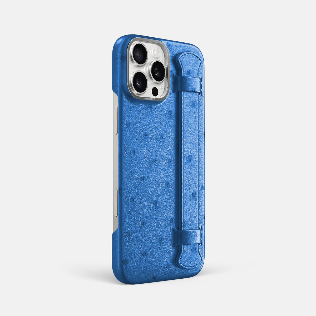 Royal-Blue iPhone 16 Pro Max Handle Case Ostrich with Steel Metal -2 | Royal-Blue-Steel
