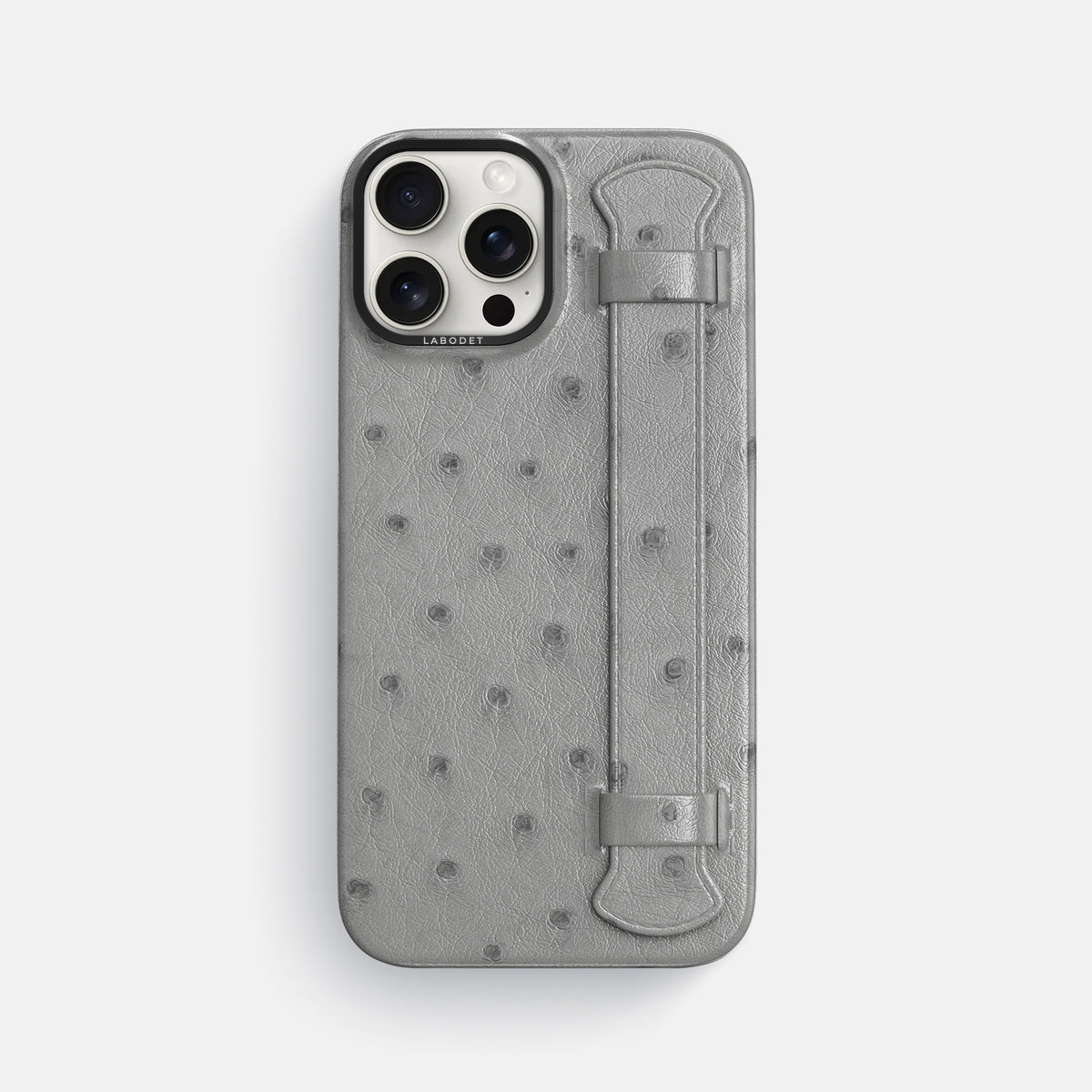 Silver iPhone 16 Pro Max Handle Case Ostrich with Black Metal -1 | Silver-Black