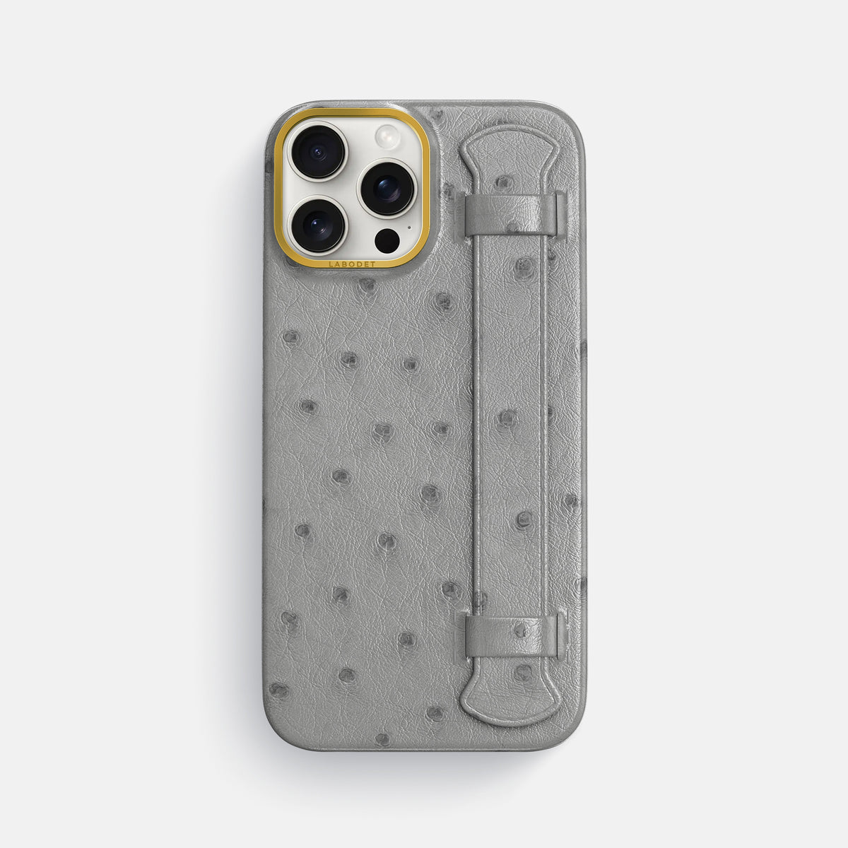 Silver iPhone 16 Pro Max Handle Case Ostrich with Gold Metal -1 | Silver-Gold