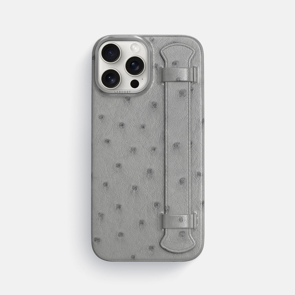 Silver iPhone 16 Pro Max Handle Case Ostrich with Steel Metal -1 | Silver-Steel