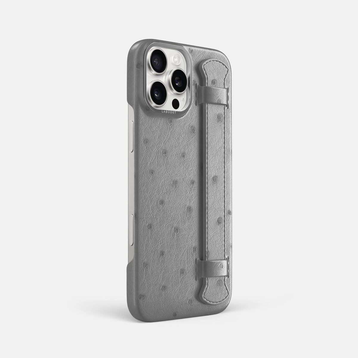 Silver iPhone 16 Pro Max Handle Case Ostrich with Steel Metal -2 | Silver-Steel