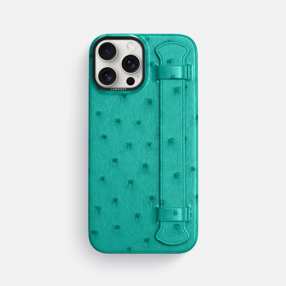 Turquoise iPhone 16 Pro Max Handle Case Ostrich with Black Metal -1 | Turquoise-Black