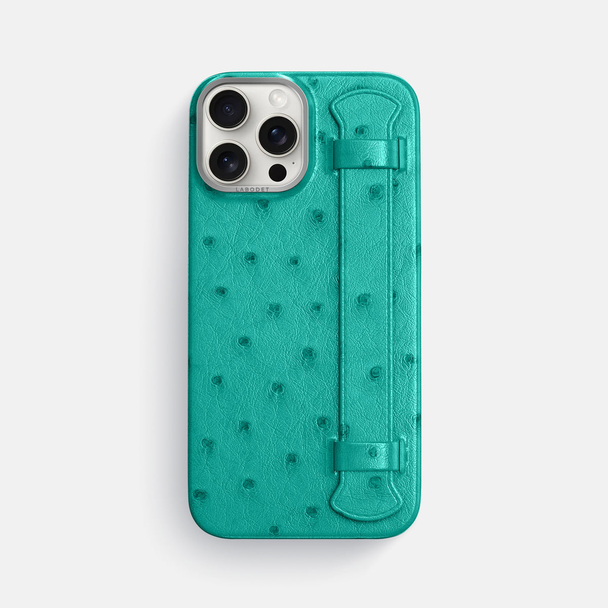 Turquoise iPhone 16 Pro Max Handle Case Ostrich with Steel Metal -1 | Turquoise-Steel