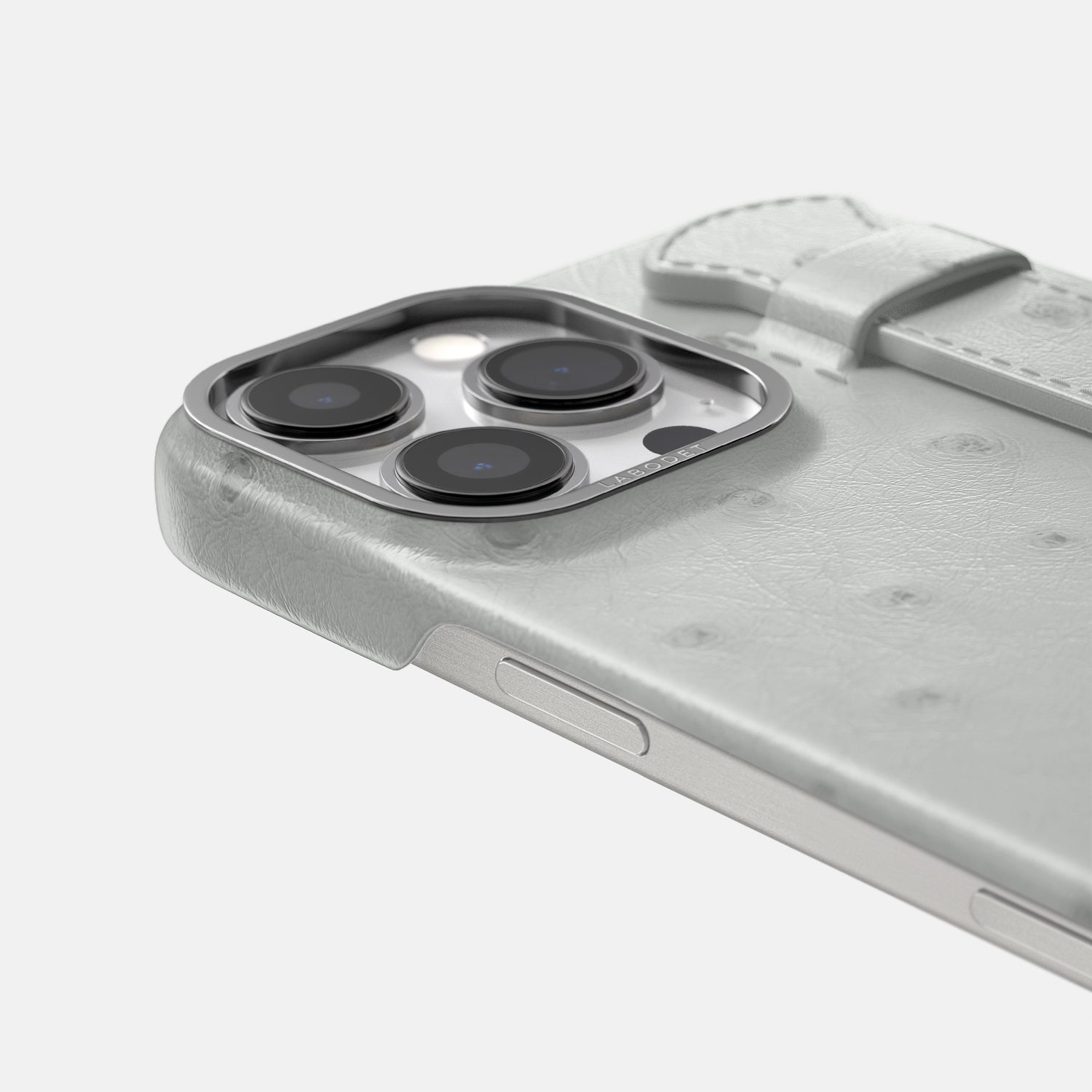 White iPhone 16 Pro Max Handle Case Ostrich with Steel Metal -6 | White-Steel