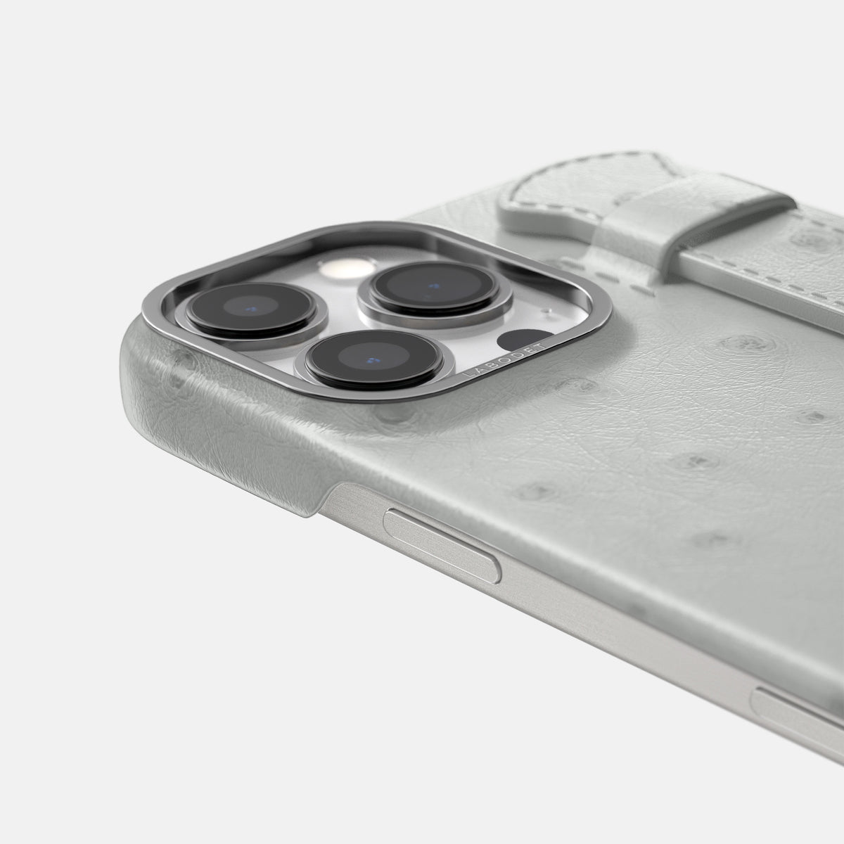White iPhone 16 Pro Max Handle Case Ostrich with Steel Metal -6 | White-Steel