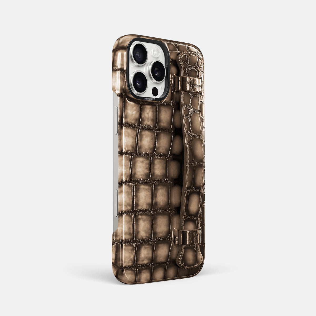 Etoupe iPhone 16 Pro Max Handle Case Patina Alligator with Black Metal -2 | Etoupe-Black