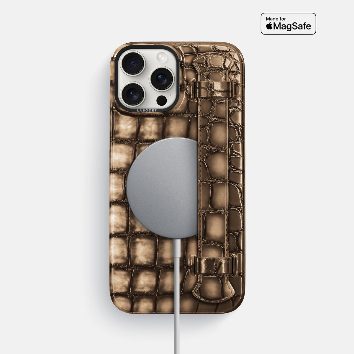 Etoupe iPhone 16 Pro Max Handle Case Patina Alligator with Black Metal -5 | Etoupe-Black