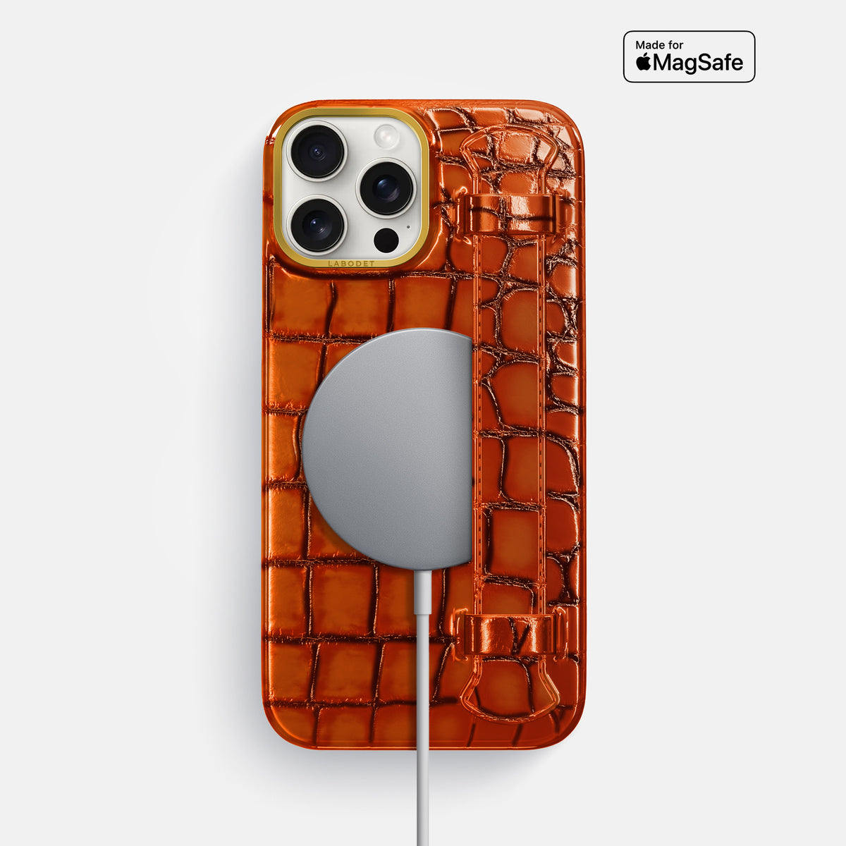 Clay-Court iPhone 16 Pro Max Handle Case Patina Alligator with Gold Metal -5 | Clay-Court-Gold