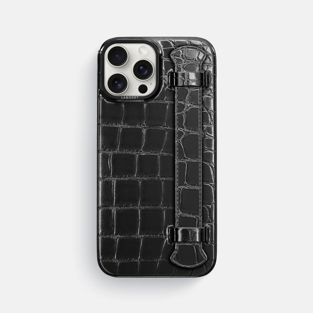 Havana-Black iPhone 16 Pro Max Handle Case Patina Alligator with Black Metal -1 | Havana-Black-Black