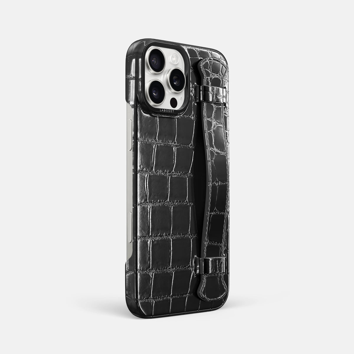 Havana-Black iPhone 16 Pro Max Handle Case Patina Alligator with Black Metal -2 | Havana-Black-Black