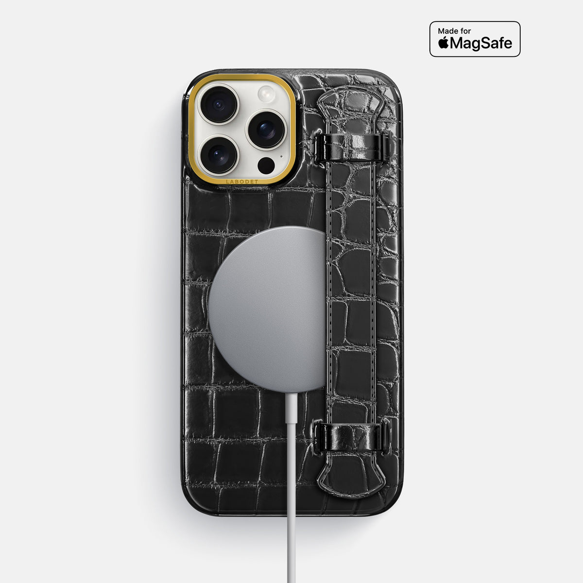Havana-Black iPhone 16 Pro Max Handle Case Patina Alligator with Gold Metal -5 | Havana-Black-Gold