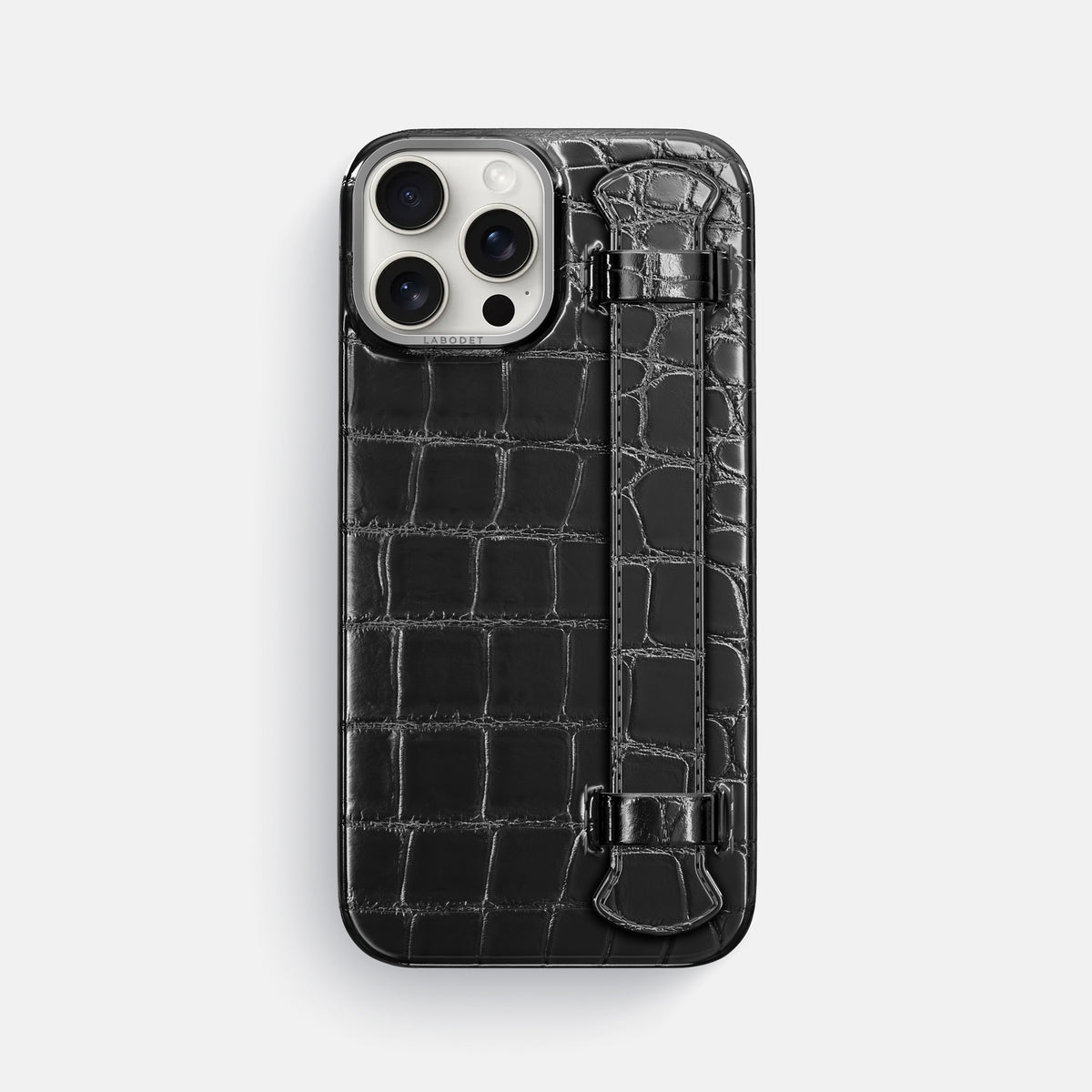 Havana-Black iPhone 16 Pro Max Handle Case Patina Alligator with Steel Metal -1 | Havana-Black-Steel