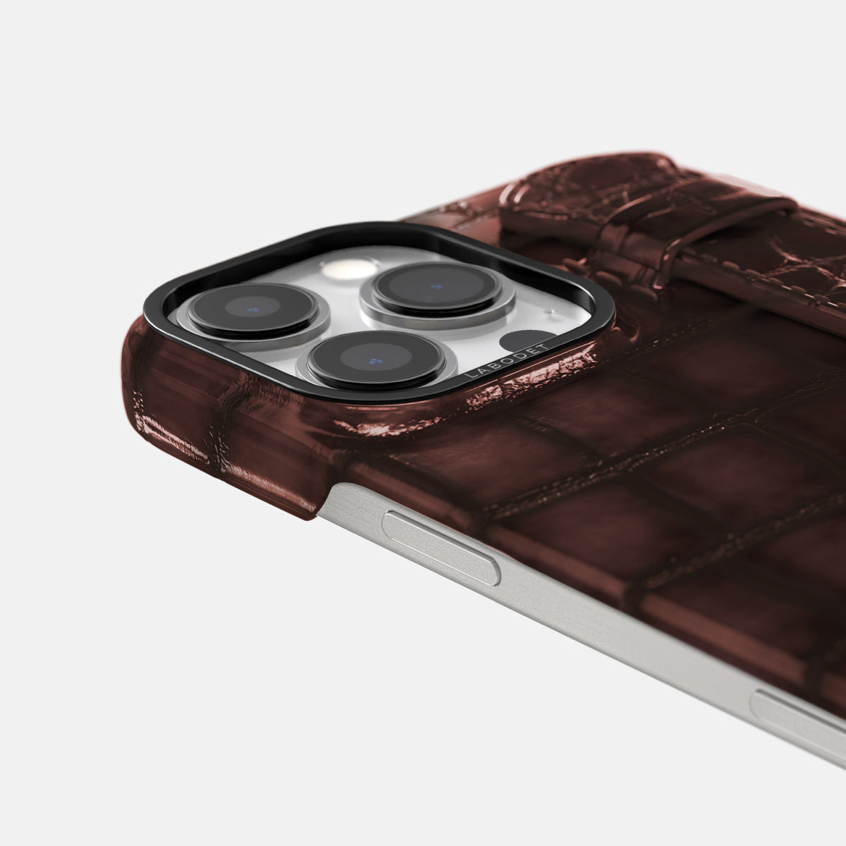 Grape-Wine iPhone 16 Pro Max Handle Case Patina Alligator with Black Metal -6 | Grape-Wine-Black