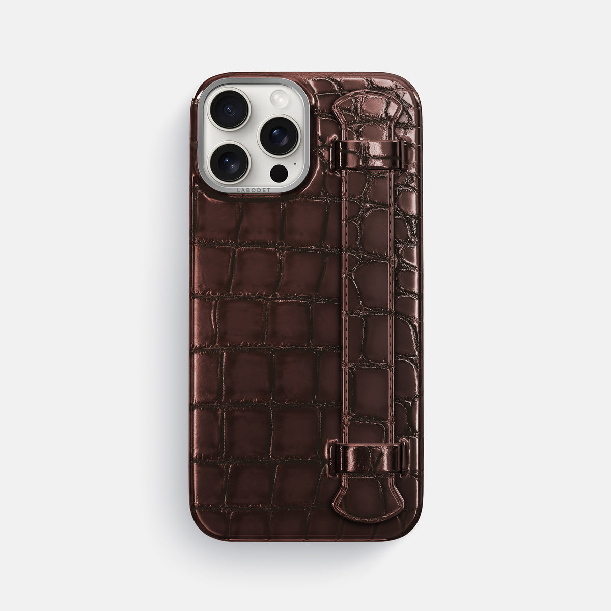Grape-Wine iPhone 16 Pro Max Handle Case Patina Alligator with Steel Metal -1 | Grape-Wine-Steel