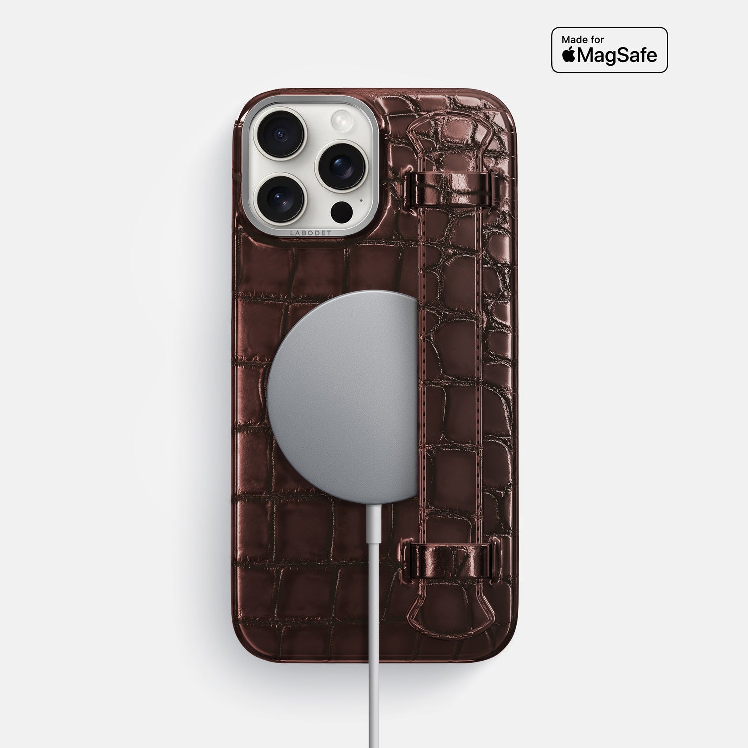 Grape-Wine iPhone 16 Pro Max Handle Case Patina Alligator with Steel Metal -5 | Grape-Wine-Steel
