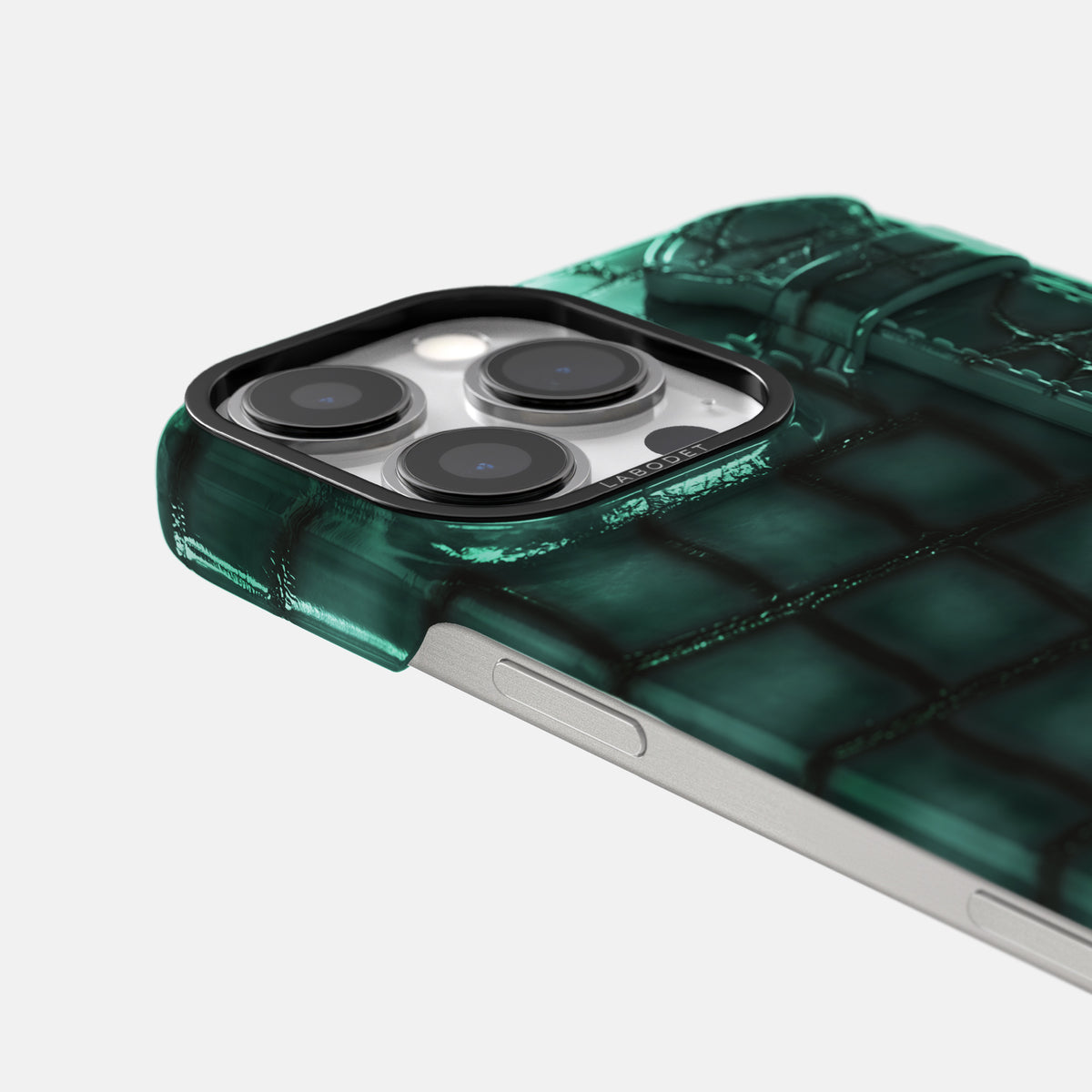 Green iPhone 16 Pro Max Handle Case Patina Alligator with Black Metal -6 | Green-Black
