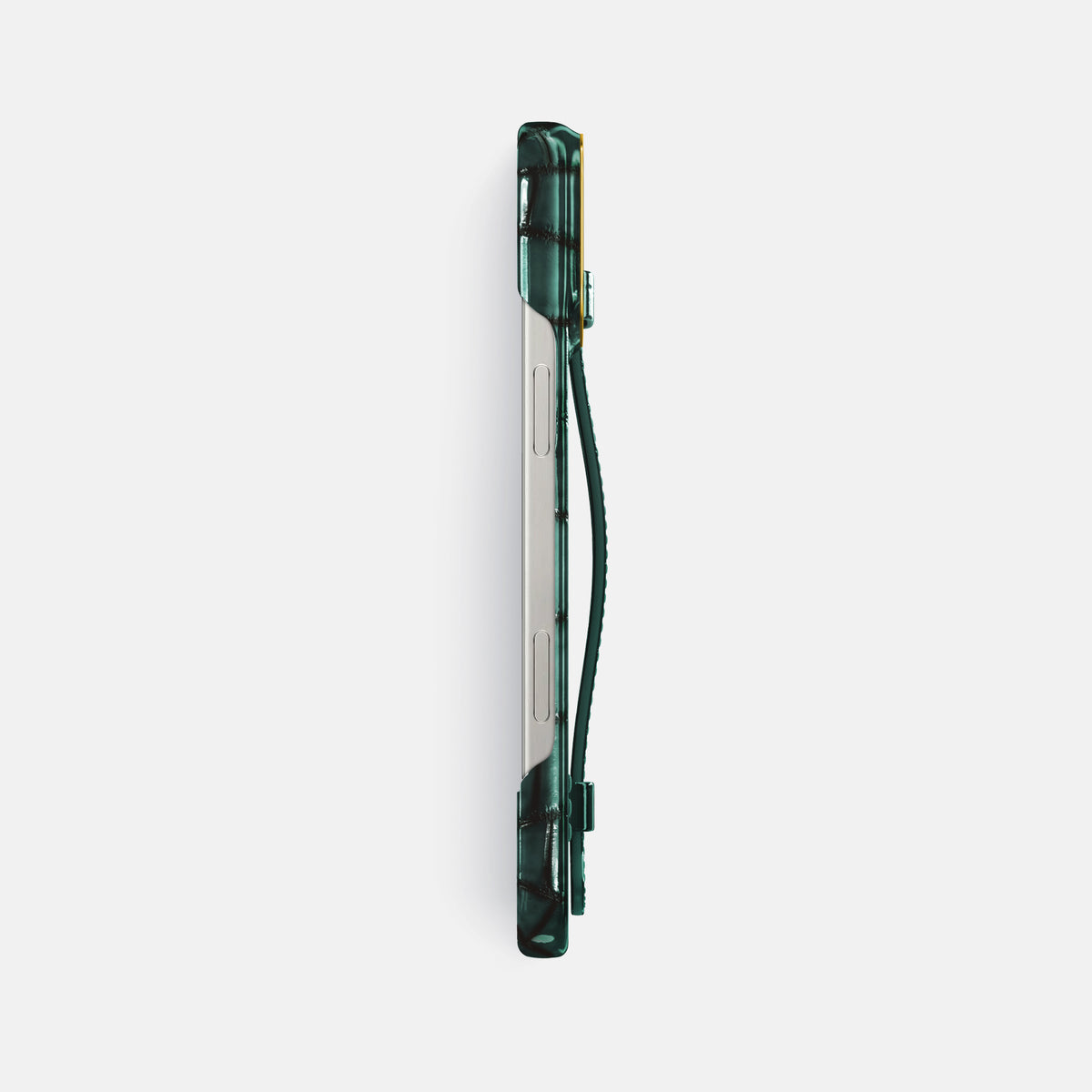 Green iPhone 16 Pro Max Handle Case Patina Alligator with Gold Metal -3 | Green-Gold
