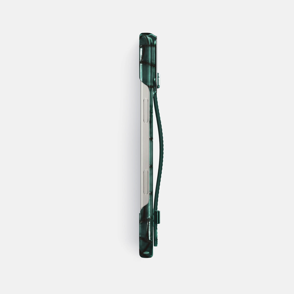 Green iPhone 16 Pro Max Handle Case Patina Alligator with Steel Metal -3 | Green-Steel