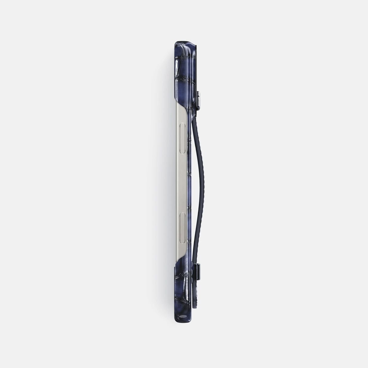 Havana-Blue iPhone 16 Pro Max Handle Case Patina Alligator with Black Metal -3 | Havana-Blue-Black