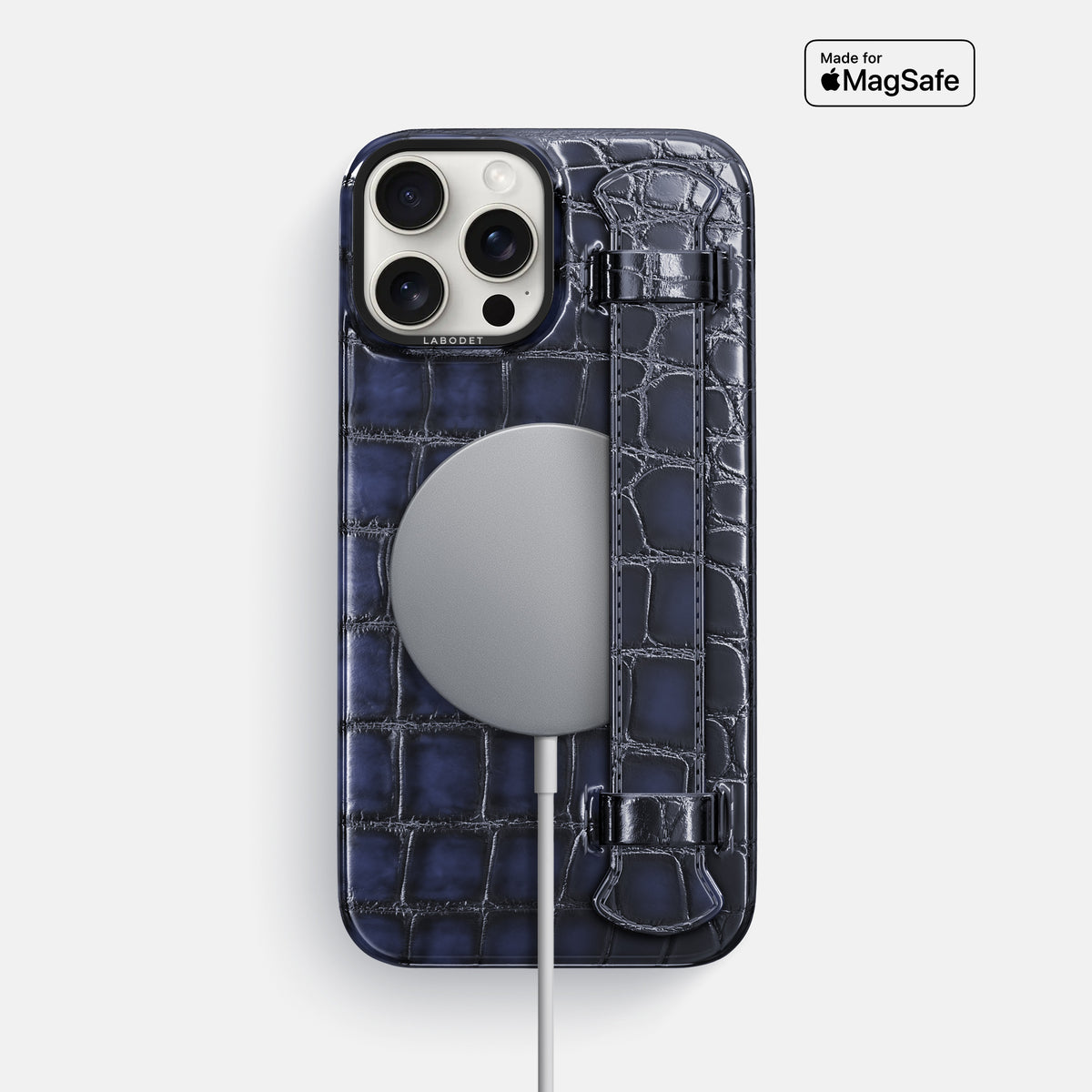 Havana-Blue iPhone 16 Pro Max Handle Case Patina Alligator with Black Metal -5 | Havana-Blue-Black