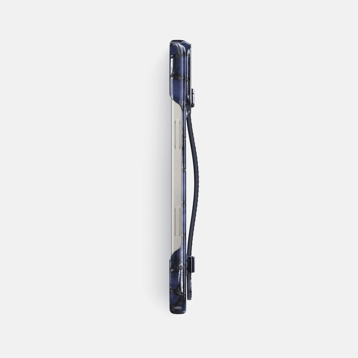 Havana-Blue iPhone 16 Pro Max Handle Case Patina Alligator with Steel Metal -3 | Havana-Blue-Steel